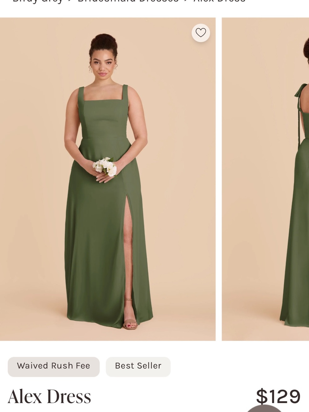 Birdy Grey Olive Green Square-Neck Maxi Dress with Thigh Slit